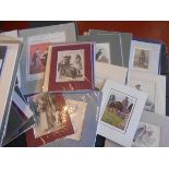 box of 100+ early 19th cent engravings and litho prints, card framed for sale, priced between £10-£