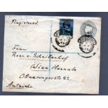 British Levant 1894 registered cover, pre-stamped with 2 1/2 d o’printed 40 Para and uprated with