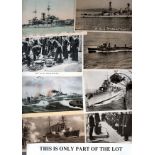 Naval relayed cards and postcard size photos x 40, all types many warships
