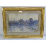 Godfrey B Hall framed and glazed watercolour of rowing boats on The Thames at Shepperton, signed