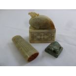 A jade carved seal, a soapstone seal and a bronze seal in the form of a of tortoise