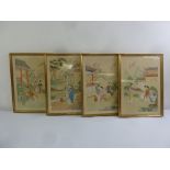 Four Chinese framed and glazed silk paintings of landscapes, 49 x 34cm