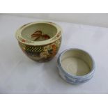Chinese famile rose fish bowl and a blue and white bowl