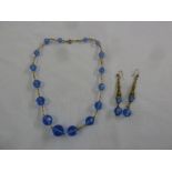 Victorian blue bead necklace and matching earrings