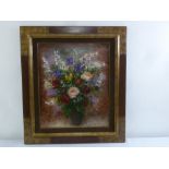 Jaques Michel G Dunoyer framed and glazed oil on canvas still life vase of flowers, signed bottom