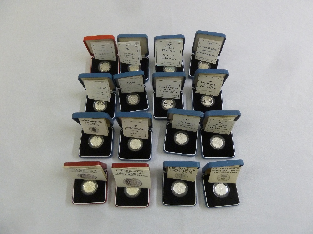 A quantity of proof silver £1 coins 1983, 1984, 1985, 1988, 1989, 1991, 1992, 1994, 1996, 1997,