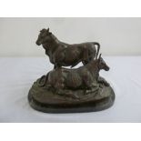 Christophe Fratin 1801-1864 signed bronze of a cow and bull on raised naturalistic base