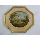 An early 19th century English landscape in hexagonal frame, 16 x 20cm