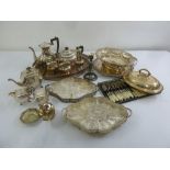 A quantity of silver plate to include hors d'oeuvres dishes, trays and entrée dishes and covers