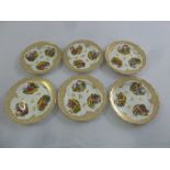 Meissen a set of six Watteau style decorated plates with gilded borders