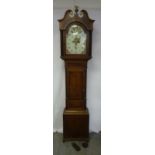 A 19th century oak cased long case clock with painted enamel dial, swan neck pediment to include