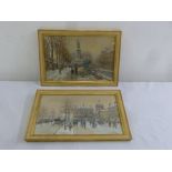 A. Legat a pair of framed and glazed watercolours of Parisienne street scenes, signed, 20.5 x 31.