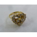 18ct yellow gold diamond heart shaped dress ring, approx total weight 5.7g