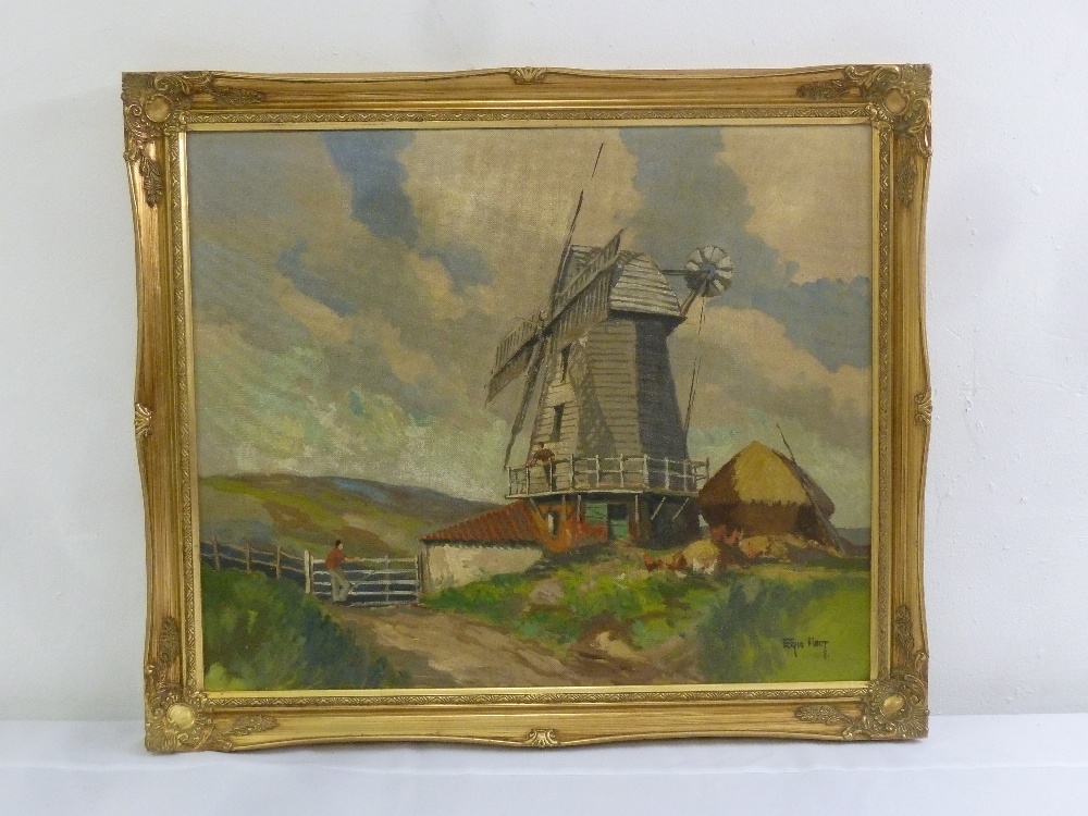 Eric Holt framed oil on panel of a Windmill, signed bottom right, 49.5 x 59.5cm