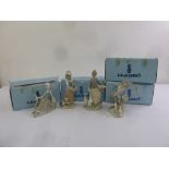 Lladro four figurines to include girl with geese, girl with cats, shepherd and dog and girl with