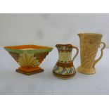 Myott Art Deco stem vase, a Myott jug and a Wade jug