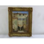 A framed oil on panel of a French Normandy house, indistinctly signed bottom left, 38.5 x 28cm