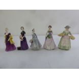 Five Royal Doulton figurines to include Loretta, Good Day Sir, Midinette, Jessica and Daffy Down