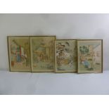 Four Chinese framed and glazed silk paintings of landscapes, 45 x 34cm and 50 x 35cm