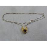 18ct gold sapphire and diamond pendant on an 18ct white gold chain, approx total weight 4.1g