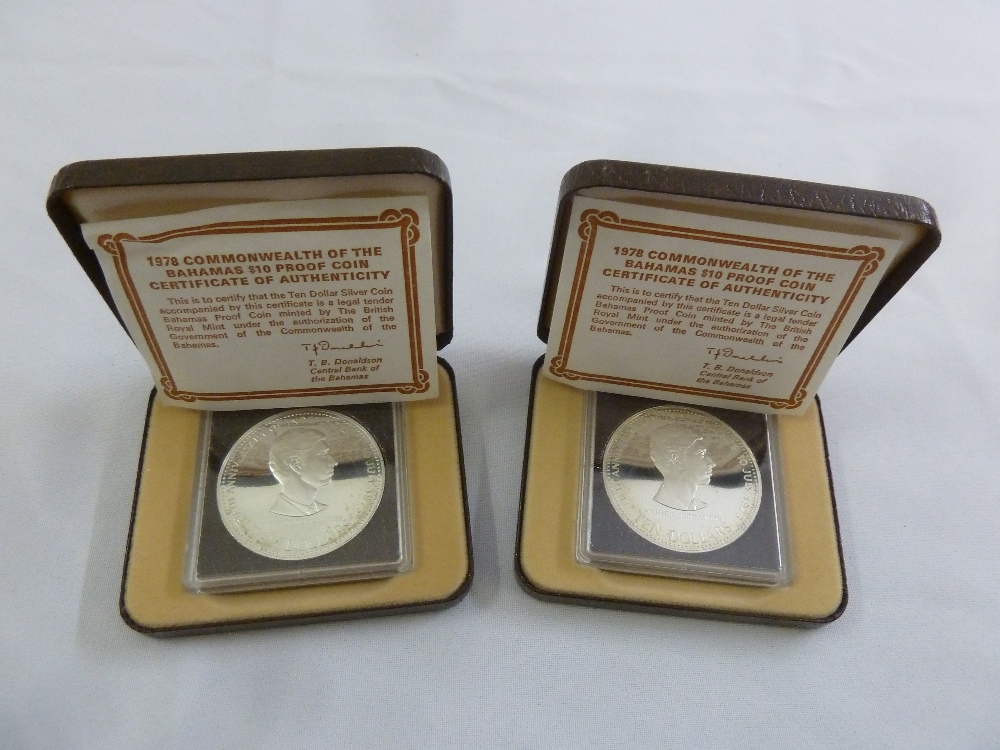 Two 1978 Commonwealth of The Bahamas £10 proof coins in fitted cases to include COAs