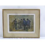 P.A. Colin framed oil on board of five figures, signed bottom right, 22.5 x 33.5cm