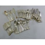 A quantity of white metal flatware for twelve place settings to include fish knives and forks