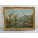 Luigi Marzari Prati framed oil on canvas of an Italian mountain and lake scene, signed bottom right,