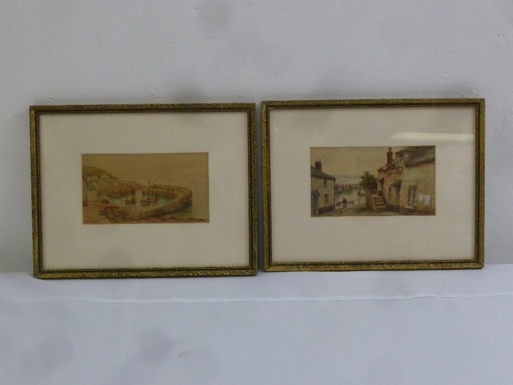 Thomas Herbert Victor a pair of framed and glazed watercolours of Mousehole and Newlyn, 9 x 16cm