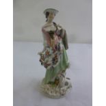 Meissen figurine of a country girl and lamb at her feet, marks to the side, A/F, 23.5cm (h)