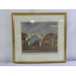 Lucy Kemp Welch framed and glazed polychromatic print of the Jubilee Arch Bushey, signed in pencil
