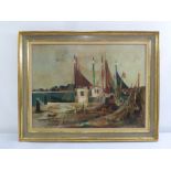 A framed oil on canvas of yachts in a harbour titled La Vache Rouge Honfleur, signed bottom right