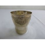 French white metal beaker with embossed stylised shells to the sides