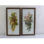 Mary P McIntosh a pair of framed and glazed paintings on glass of corn and blackberries on the