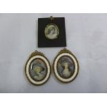 Three miniatures of ladies in decorative frames wearing 18th century attire