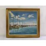 Roffe framed oil on panel of sailing boats in a harbour, signed bottom left, 49.5 x 59.5cm