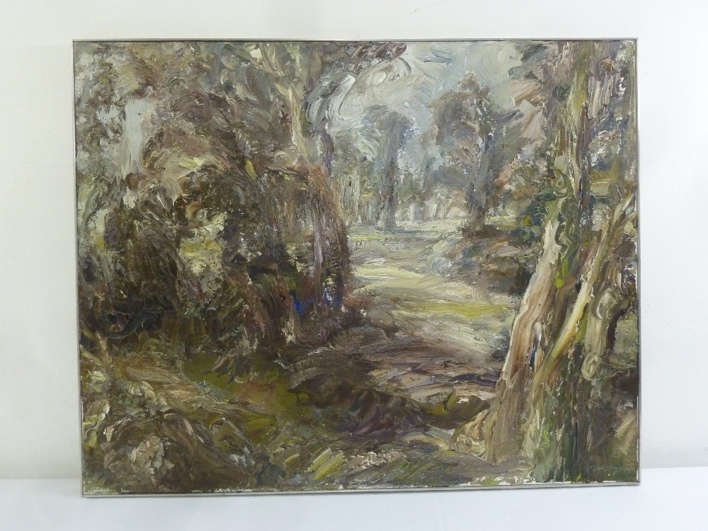 Kupfermann oil on canvas of trees in a landscape, signed bottom right, 80.5 x 100.5cm