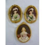 Three Wedgwood wall plaques of ladies in relief, marks to verso