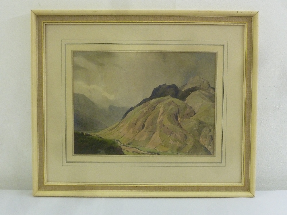 William Heaton Cooper framed and glazed watercolour of Langdale from high above the lingmoor