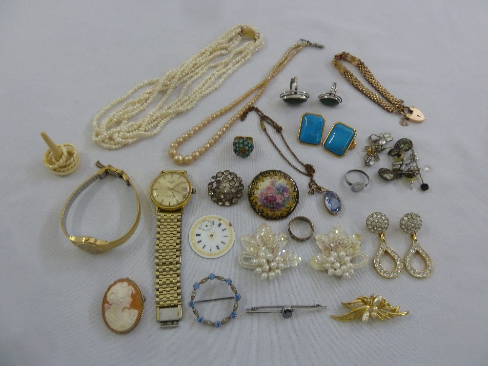 A quantity of costume jewellery to include necklaces, brooches, earrings and watches