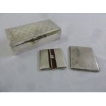 A rectangular silver cigarette box, an engine turned silver cigarette case and a engine turned