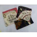 Three Hermes silk scarves of different design