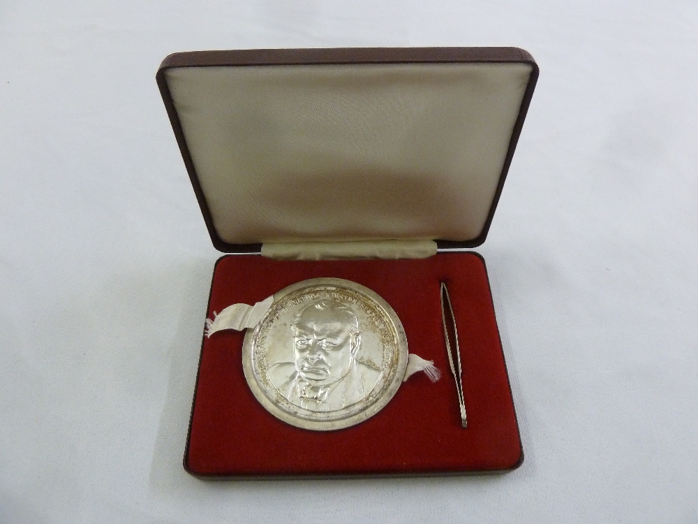 Winston Churchill silver medal in fitted case