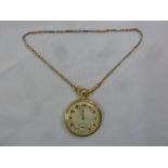 18ct gold open faced pocket watch with fob chain, approx total weight 67.8g