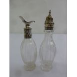 Victorian sugar sifter with silver pull off cover and a matching cruet bottle
