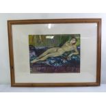 Derrick Latimer Sayer framed and glazed oil on panel of a reclining nude, label to verso, 55.5 x