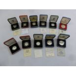 A quantity of proof silver GB coins to include Piedfort, crowns, œ2, 50p and 10p some with COAs (