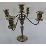 A silver five branch candelabrum, tapering oval, part fluted on shaped oval base, Birmingham 1902
