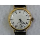 Aspreys 18ct yellow gold WWI officers wristwatch with Swiss lever movement, white enamel dial and