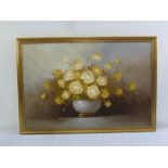 Robert Cox framed oil on canvas still life of flowers, signed bottom left, 59.5 x 90cm